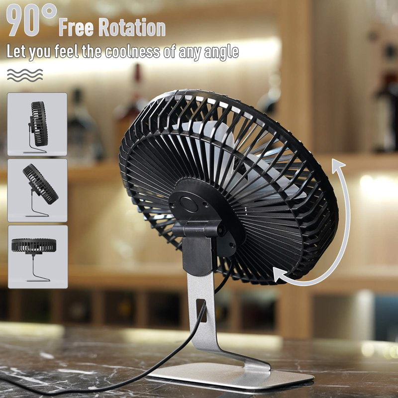 Ventilateur de bureau USB 6 pouces, Argent argent