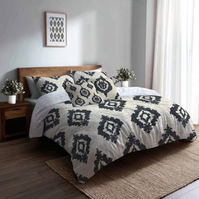 Ensemble de literie 5 pièces Country Farmhouse - Ensemble de housse de couette et de coussin Ikat
