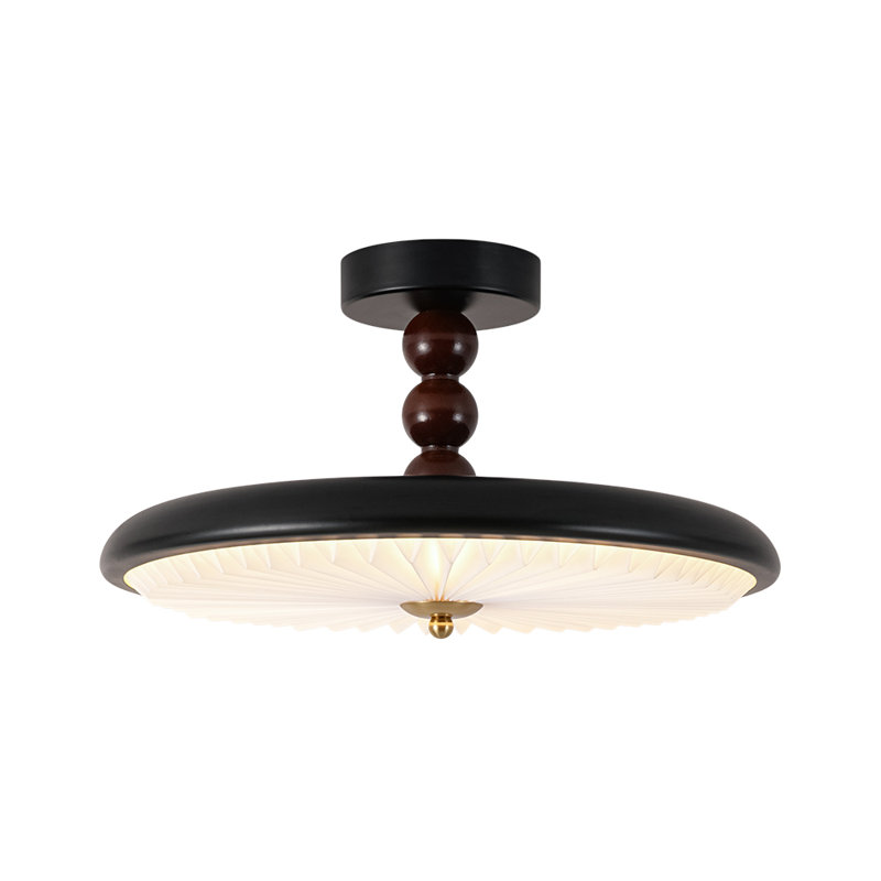 Traditional Vintage Acrylic Round Pleated Led Semi Flush Mount