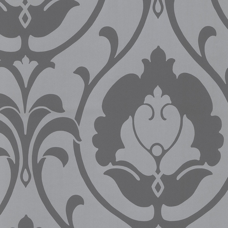 Rouleau de papier peint damassé 32,7 pi x 20,5 po Edinburgh, Gris anthracite / Argent