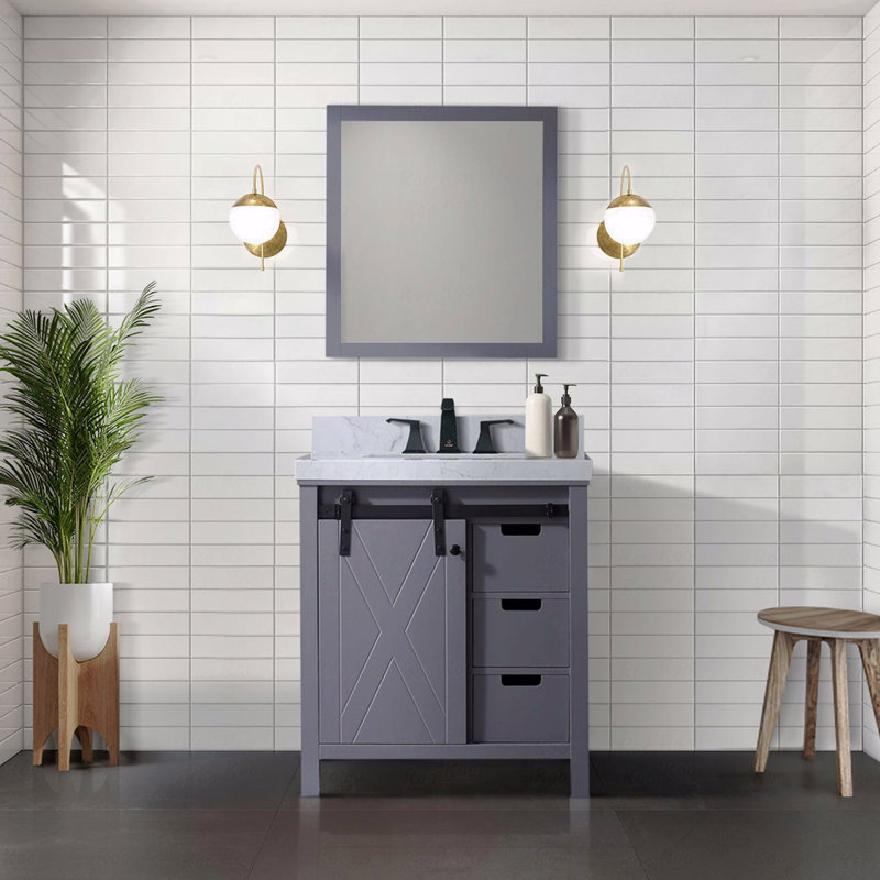 Ensemble de meuble-lavabo à simple cuve 30 "de large x 22" de profondeur, comptoir en marbre de Carrare et robinet, Gris