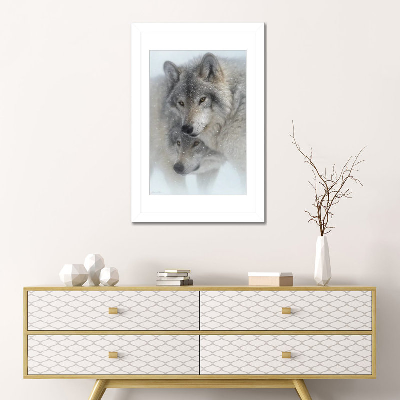 Wild Devotion - Gray Wolves, 24" H x 16" W x 1" D, White Open Corner Frame Paper