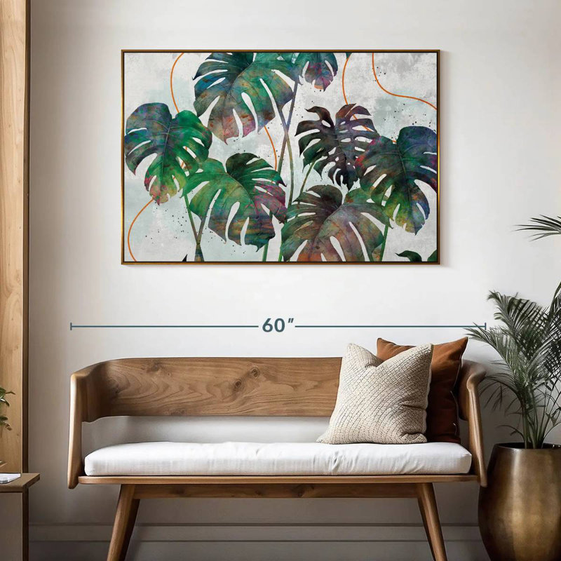 Feuilles de Monstera, 46 po x 31 po, Cadre flottant doré