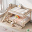 Full Size Wood Bunk Bed with Storage Staircase, Slide & 2 Drawers, Space-Saving, Walnut-664636321