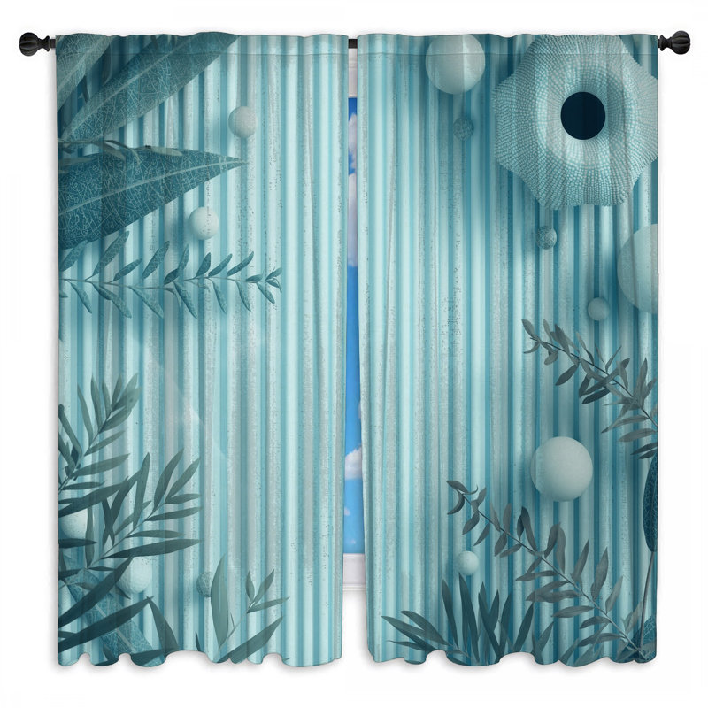 Rideaux de fenêtre à rayures bleues et feuilles obscurcissant - 2 panneaux, 56 po x 76 po - 2 panneaux, Transparent