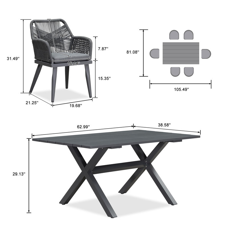 Rectangular Outdoor Restaurant Dining Set, 6