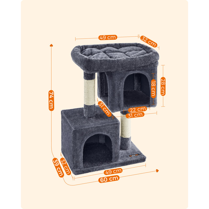 74cm Cat Tree, Smoky Grey