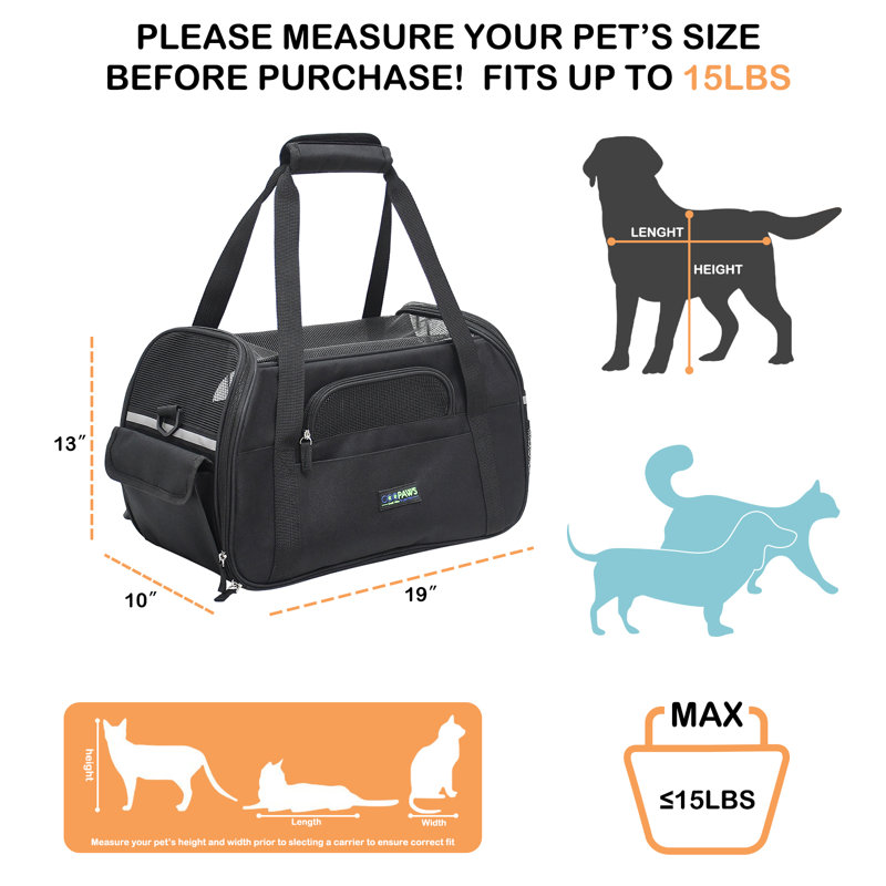 Support pour animal pliable à côtés souples pour petits chiens, chats et chiots, H 13 po x l 10 po x P 19 po, Noir