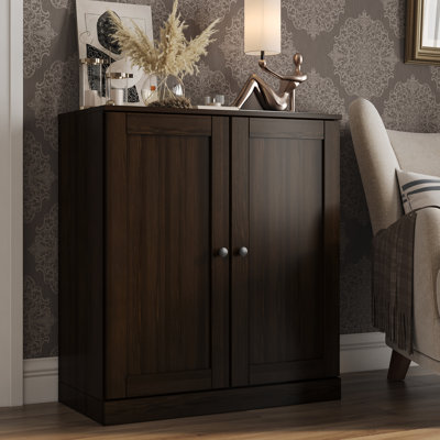 100% Solid Wood 3-Shelf Bookcase Cabinet With Doors, Storage Bookshelf With Adjustable Shelves, 35.75" W X 32" H