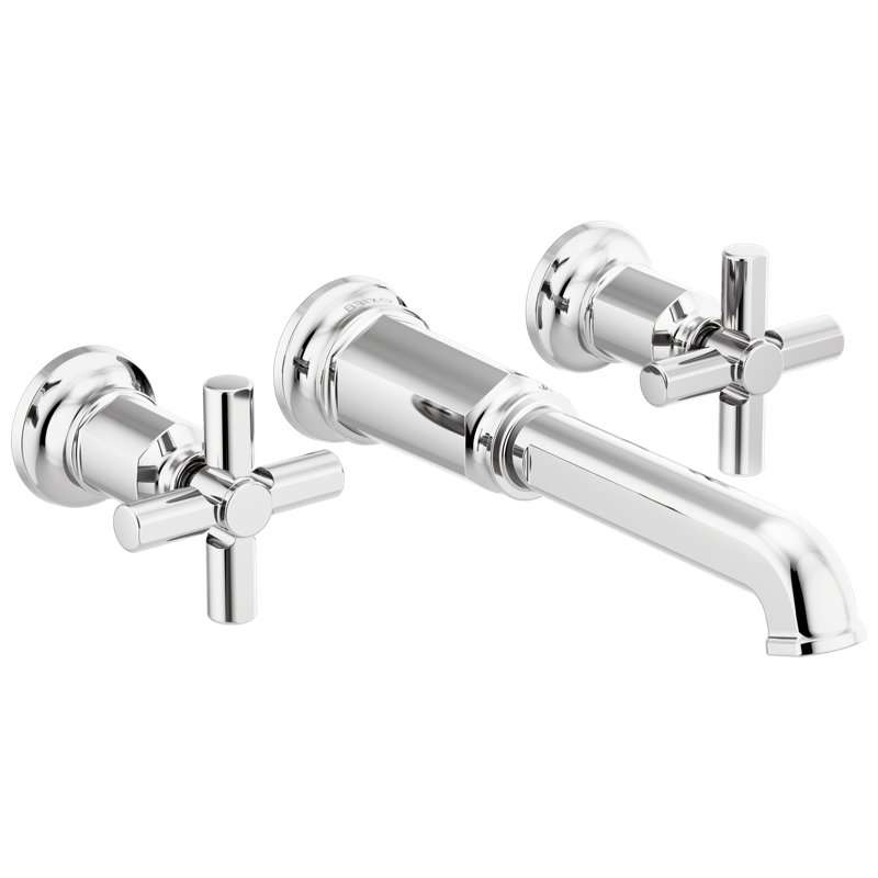 Invari Two-Handle Wall Mount Tub Filler, Polished Chrome, Cross