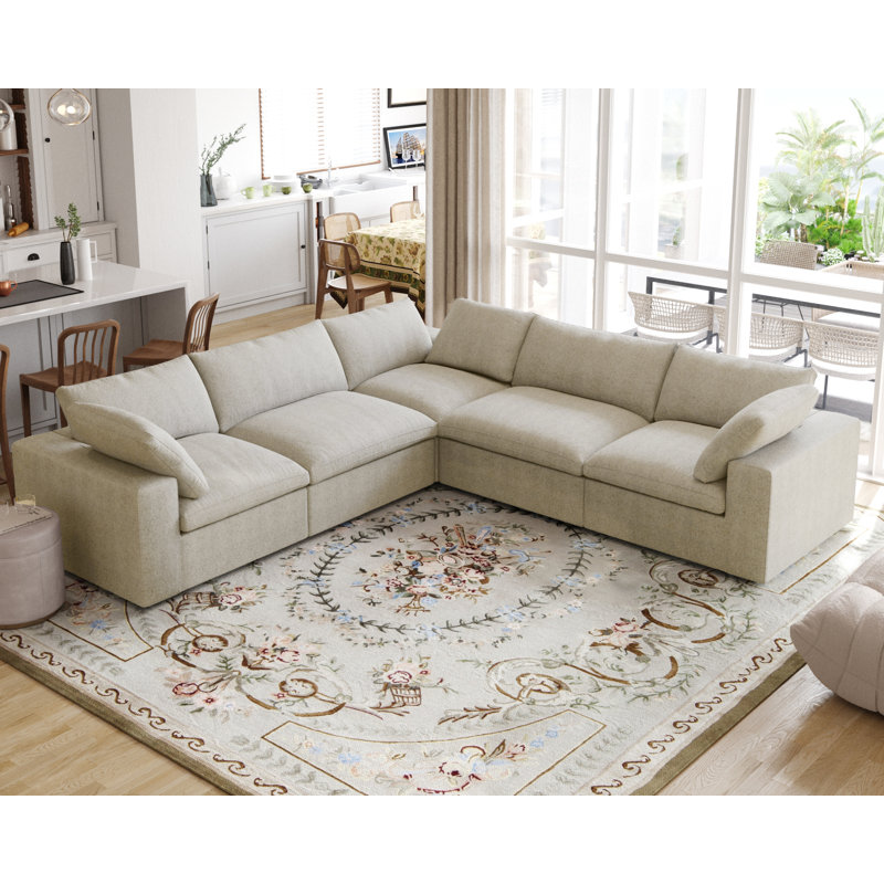Canapé modulaire rembourré 5 pièces Kenda Faisa, Mélange de lin kaki