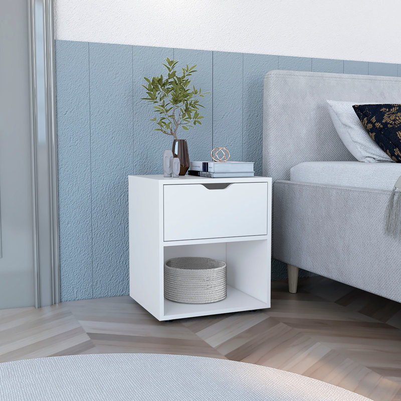 Table de chevet avec rangement, Blanc