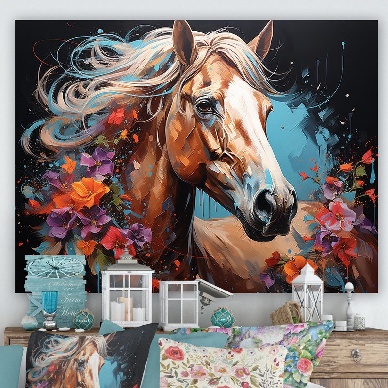 Cheval, art de rue, Toile tendue, H 24 po x l 32 po x P 1 po