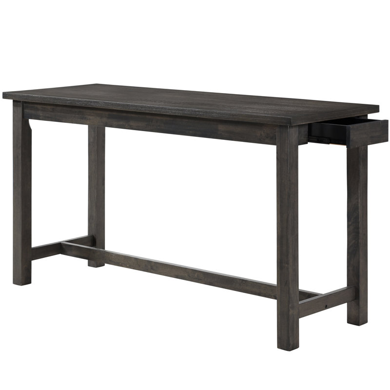 Table de salle à manger à hauteur de comptoir en gris - table 4 pièces avec 3 tabourets intégrés