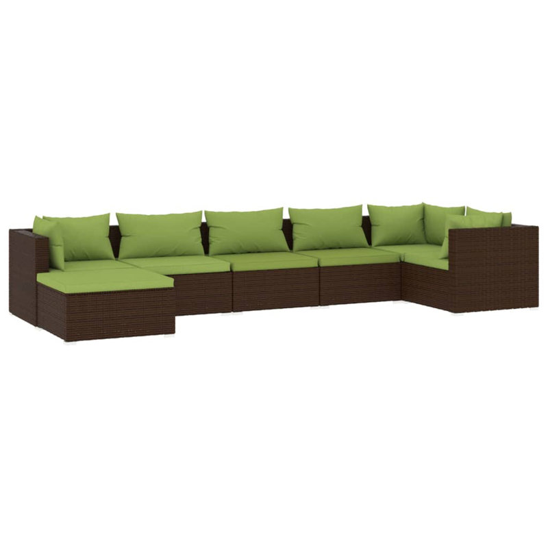 Ensemble modulaire de patio carré de 27,6 po de largeur avec coussins, Brun, Vert