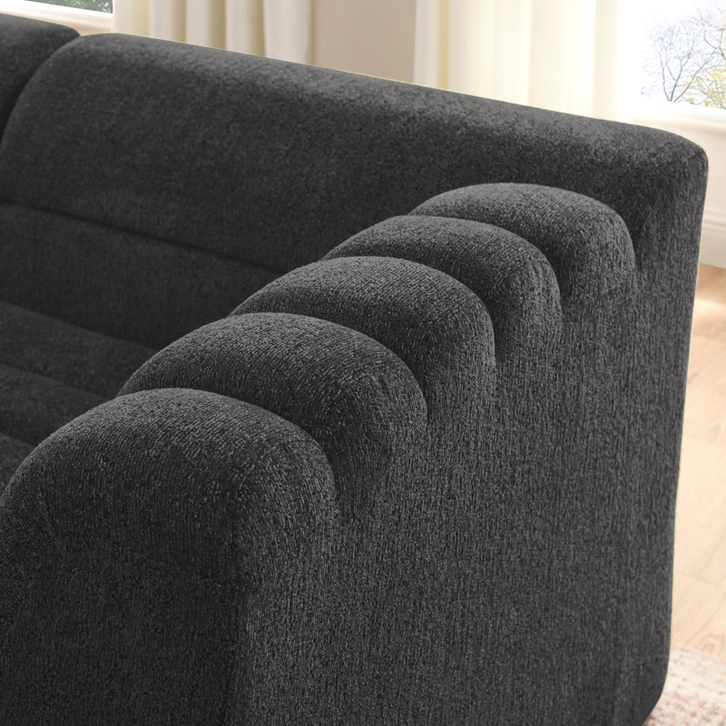135" U-Shaped Modular Sectional Sofa With Chaise And Movable Ottoman For Living Room, Chenille Upholstered Boneless Couches With Wave-Shaped Armrest