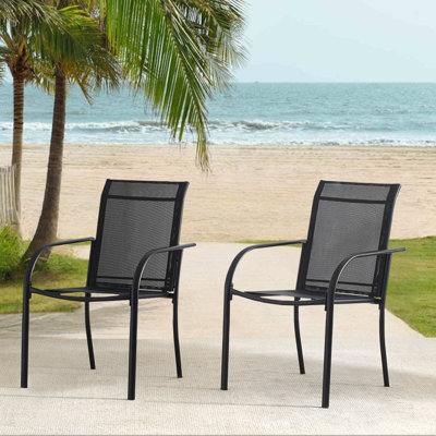 Outdoor Dining Chairs Set Of 2, Stackable Patio Chairs With PVC-coated polyester Fabric, Lightweight Garden Chairs For Poolside, Backyard, Camping, Black