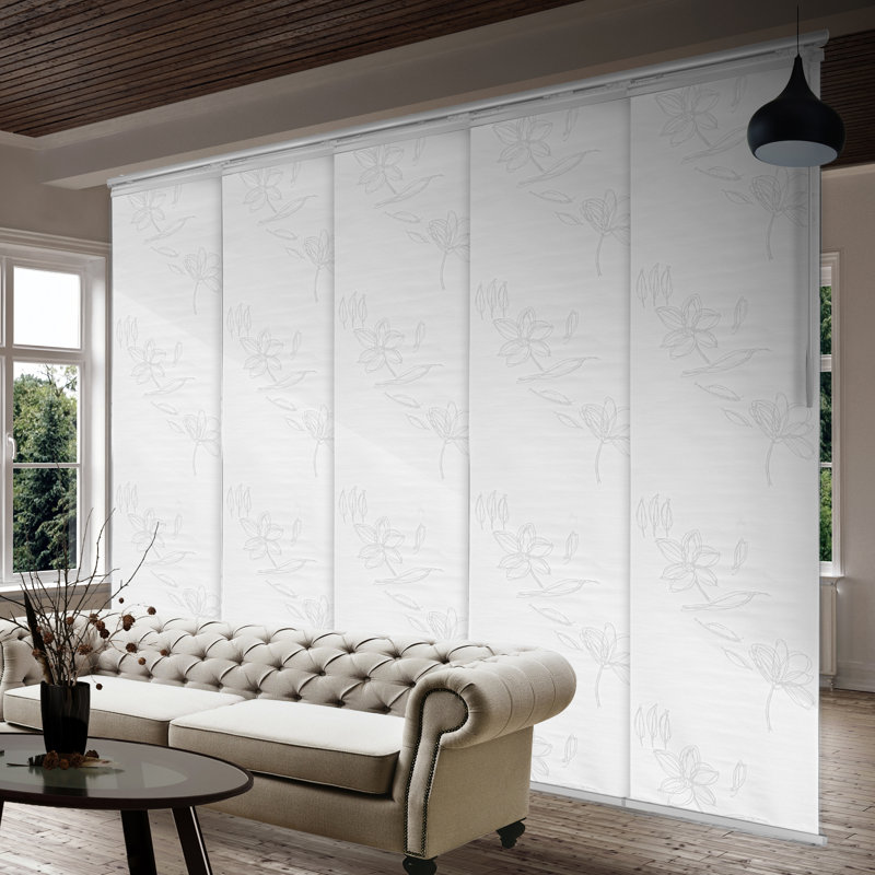 Rail extensible simple à panneau 5 panneaux Lotus l 58 po à 110 po x H 94 po, largeur de panneau 23,5 po, Blanc