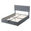 Grand lit plateforme tapissier avec système de rangement hydraulique en gris pour les chambres modernes et le rangement supplémentaire.-2035223075