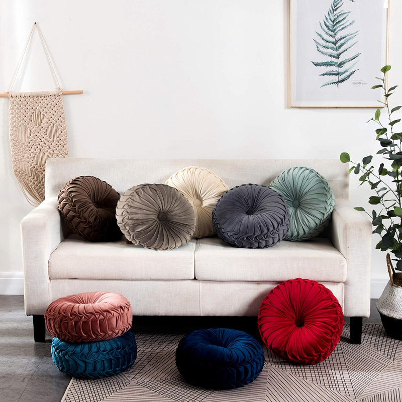 Coussin décoratif ultra doux en velours rond pour canapé (15 pouces), Gris