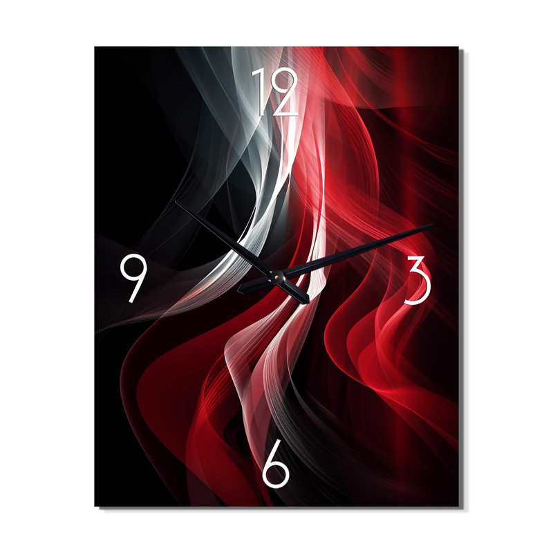 Horloge murale surdimensionnée rouge et noire abstraite VI - Modern Waves, H 40 po x l 30 po