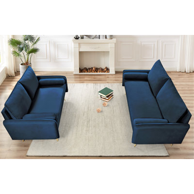 Ensemble de canapé en velours assorti 2 pièces, canapé et causeuse 2 places, ensemble de canapé clouté moderne avec pieds en métal doré pour le salon