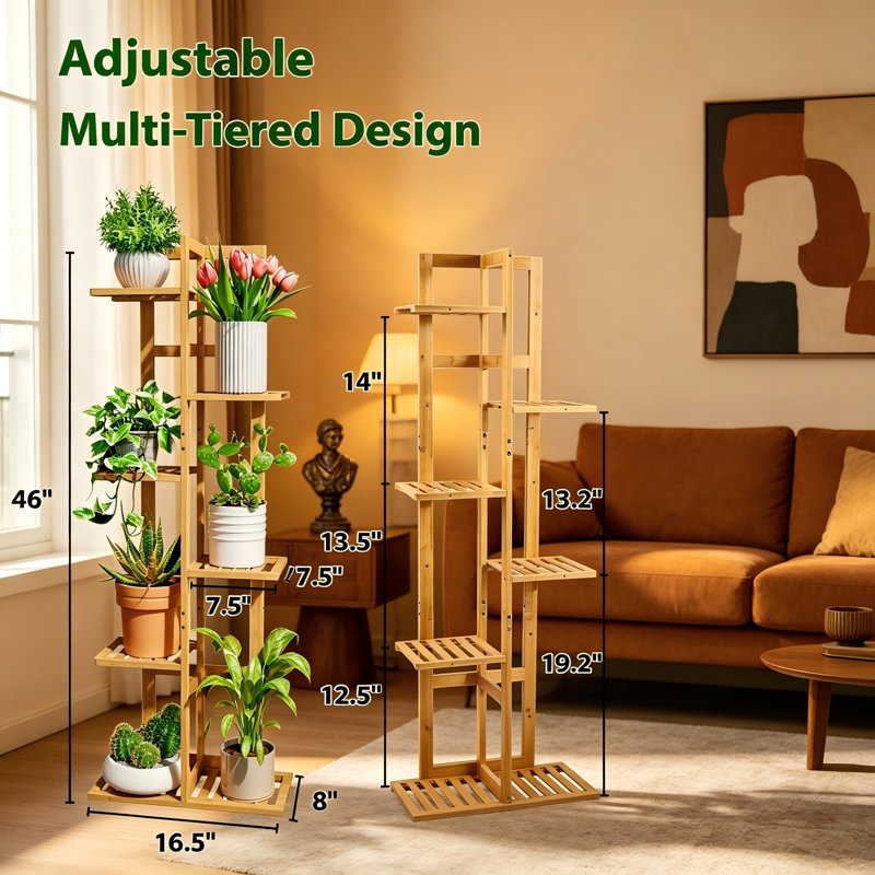 Support pour plante d'intérieur en coin à 6 niveaux en bambou, 46 po de hauteur, peu encombrant, Natural