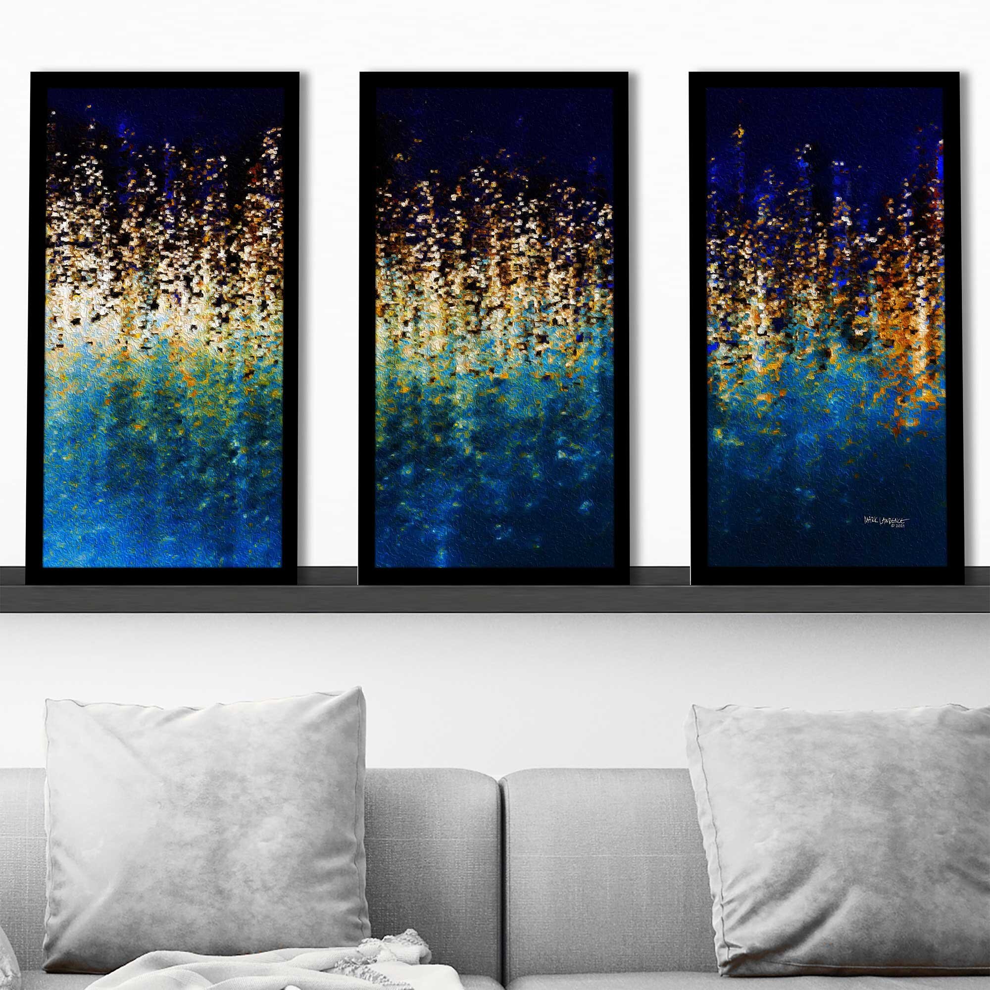 Blue And Gold Angel Wings III Framed On Canvas Print