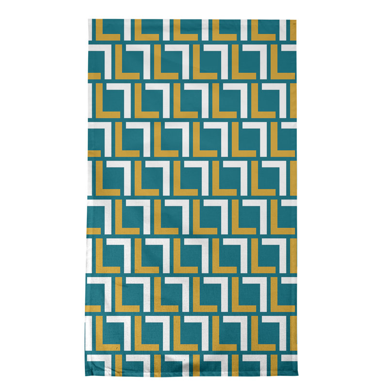 Torchon Maillard, polyester, Bleu sarcelle / or / blanc