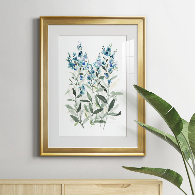 Delicate Blue Botanical II - peinture encadrée, Or, H 22,5 po x l 30,5 po x P 1,5 po