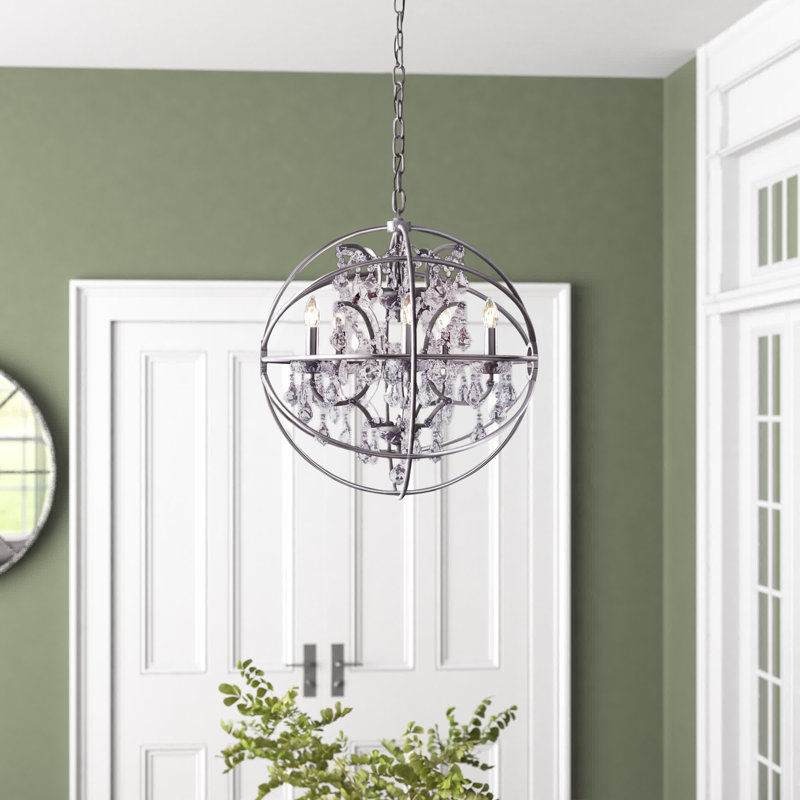 Svante 5 - Light Dimmable Globe Chandelier, Crystal (Clear), Polished Nickel