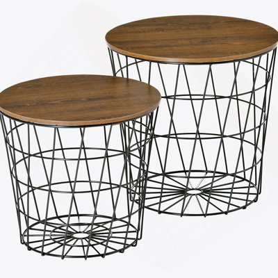 End Tables Set Of 2, Nesting Tables With Storage, Round Accent Side Tables With Removable Top