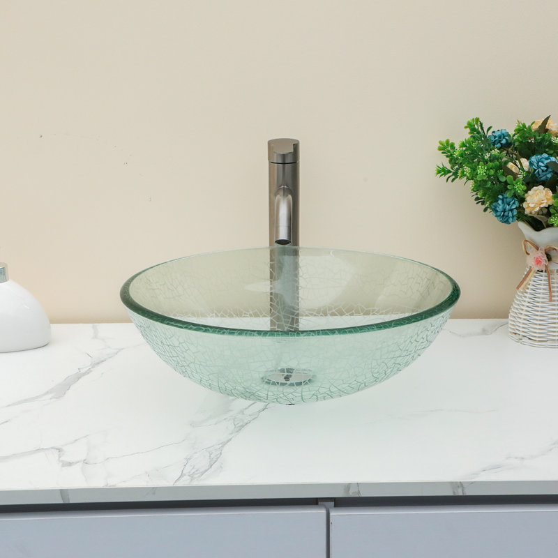 Lavabo vasque circulaire en verre 16,5 "avec bonde escamotable, Clair