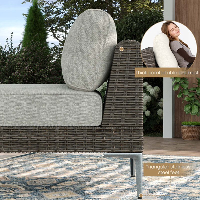  7-Piece Outdoor Modular Wicker Sectional Sofa with Fire Pit Table, Patio Furniture Conversation Set with Deep Seating and Thick Cushions