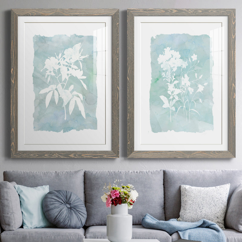 Silhouette Botanical III - ensemble de 2 reproductions, Cadre en papier gris, Blanc, H 37,5 po x l 55 po x P 1,5 po