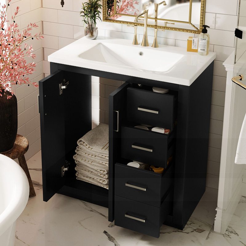 Meuble-lavabo 30 po avec lavabo en céramique, Noir