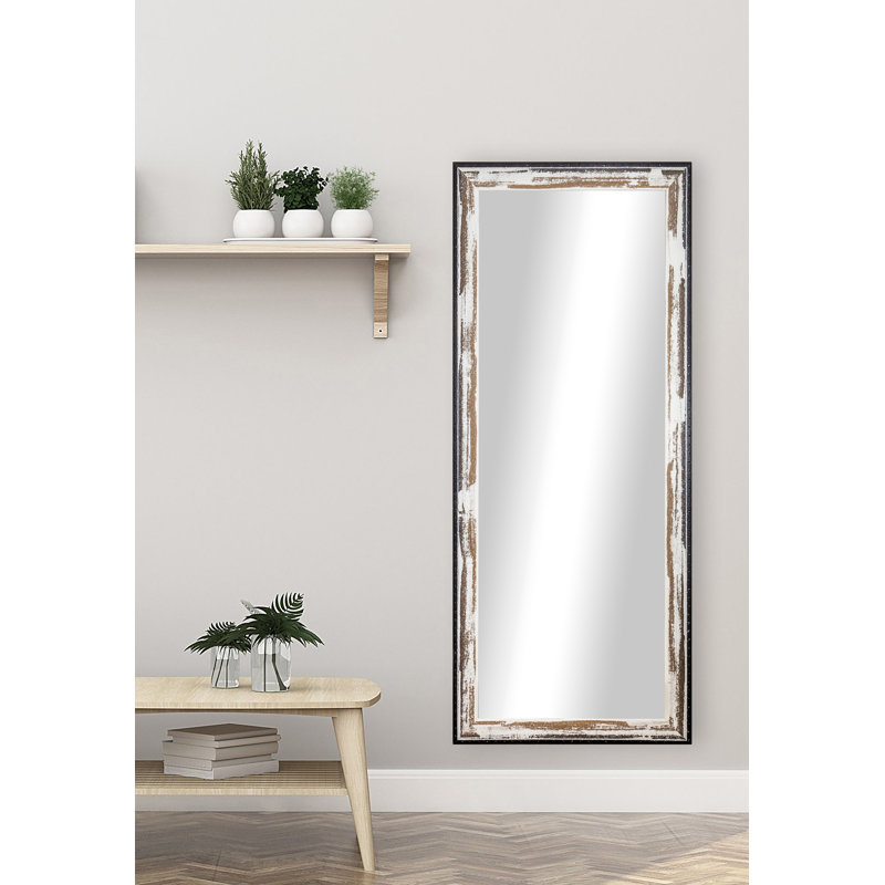 Miroir traditionnelle de pleine longueur Phifer, H 64 po x l 26 po, Brun / crème vieilli