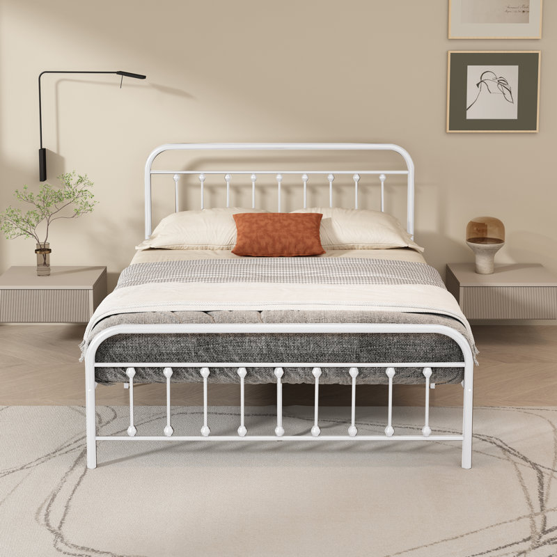 Lit plateforme en métal Hidalgo, Blanc, Grand lit