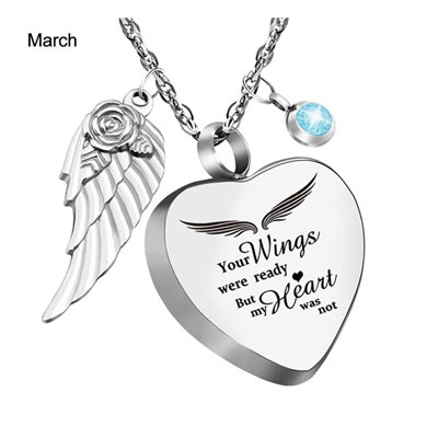 January to December Birthstone Heart Necklace with Angel Wings Bone Ash Storage Red Rhinestone Personalized Gift for Friends And Lovers Daily Wear And Party Jewelry