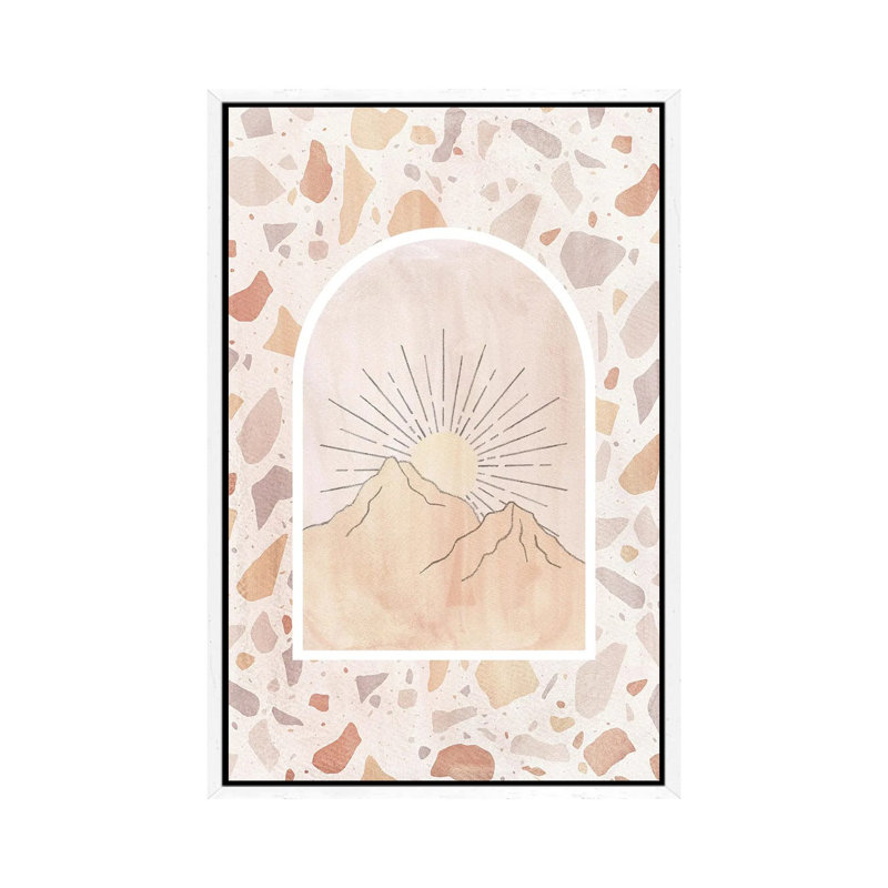 Terrazzo Boho Sunrise by Whales Way - Painting on Canvas, 101.6cm H x 66.04cm W x 3.81cm D, White Framed