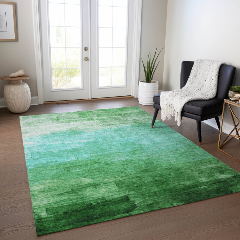 Tapis extérieur lavable rayé vert et bleu sarcelle 9 pi x 12 pi