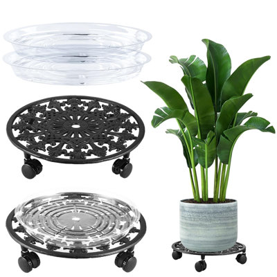 Ensemble de 2 porte-plantes sur roulettes, support pour plante en métal 11 pouces avec roues