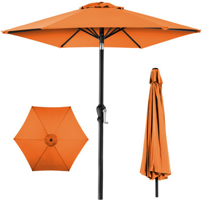 Shovon 10ft Outdoor Steel Market Patio Umbrella w/ Crank, Tilt Push Button, 6 Ribs