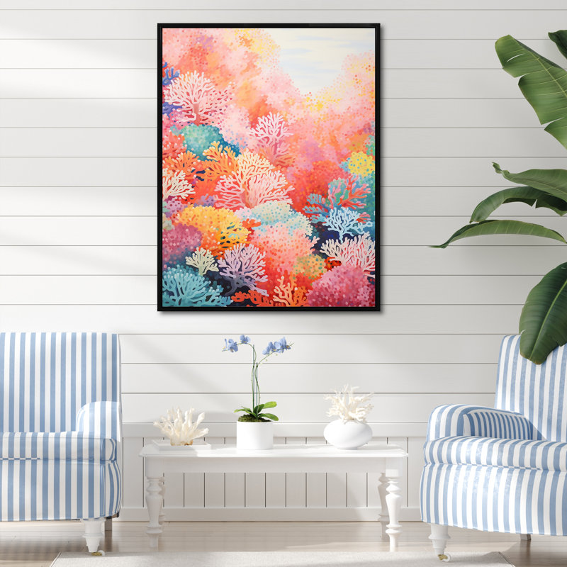 Coral Reef Barrier Expression I, reproduction d'art sur toile, Cadre flottant noir, H 20 po x l 12 po x P 1 po