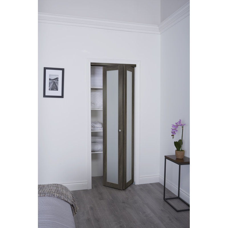 Ironage Gray 30" x 80.5" Frosted Glass MDF Bi-Fold Door