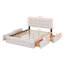 Structure de grand lit avec 4 tiroirs de rangement et tête de lit, lit plateforme tapissier avec tissu en lin, support à lattes en bois-207749231