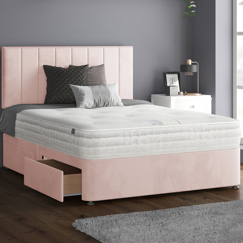 Ohioville Divan Bed Base, Pink, Super King (6'), 2 Foot-end Drawers