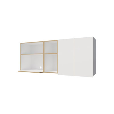 Natural Oak and White Kitchen Cabinet with Microwave Space and Open Shelf