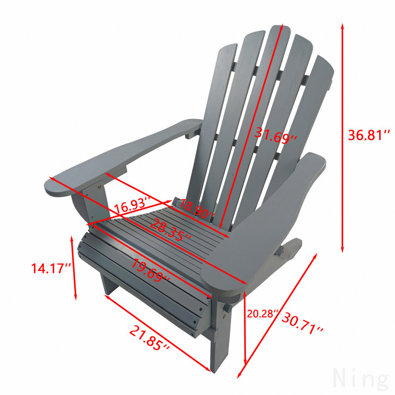 Chaise Adirondack d'extérieur ou d'intérieur en bois, pliable, gris