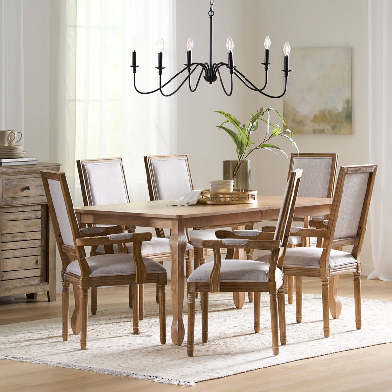 6 - Person Four Leg Dining Set, Brown, Brown, Brown/Light Gray